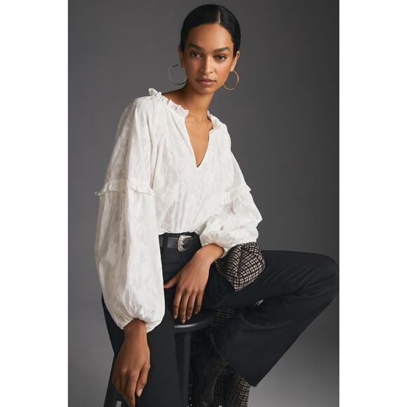 Anthropologie Justine White Blouse - Large Petite Women's - New - Picture 1 of 4